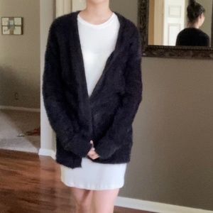 Black Fuzzy Cardigan Batwing NEW